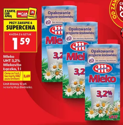 Mleko UHT 3,2% Mlekovita Łączka promocja w Biedronka