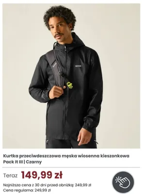 Kurtka przeciwdeszczowa męska wiosenna kieszonkowa Regatta Pack It III Czarny promocja w Regatta