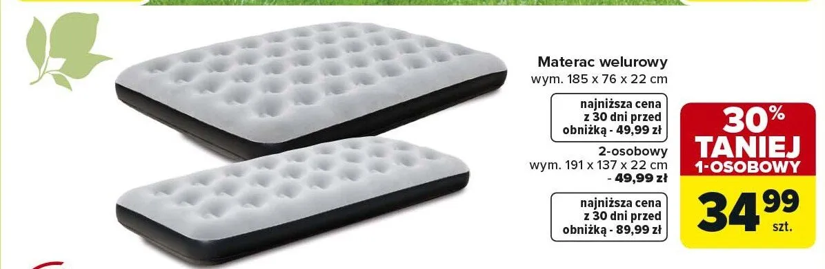 Materac welurowy 2-osobowy promocja w Carrefour Market