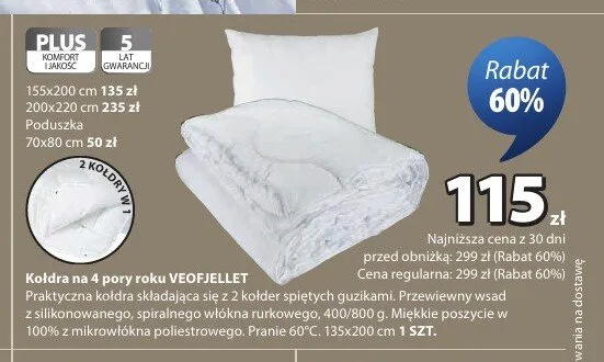 Kołdra na 4 pory roku Veofjellet 135x200 cm promocja w Jysk