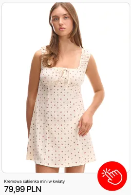 Sukienka mini kremowa w kwiaty Cropp promocja w Cropp