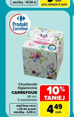 Chusteczki higieniczne Carrefour 3-warstwowe promocja w Carrefour Market