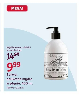 Mydło w płynie delikatne Barwa Kozie Mleko promocja w Rossmann