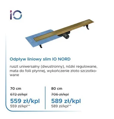 Odpływ liniowy slim IO NORD 70 cm promocja w Blu Salony Łazienek