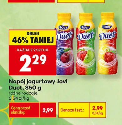 Napój jogurtowy Jovi Duet jagoda-wiśnia promocja w Biedronka
