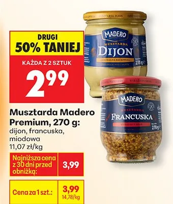 Musztarda Premium: Dijon, Francuska, miodowa Madero promocja w Biedronka