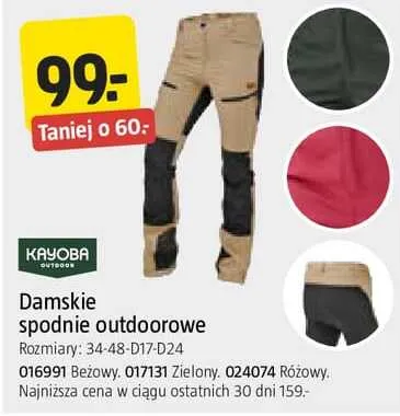 Damskie spodnie outdoorowe Kayoba różowe rozmiary 34-48-D17-D24 promocja w Jula