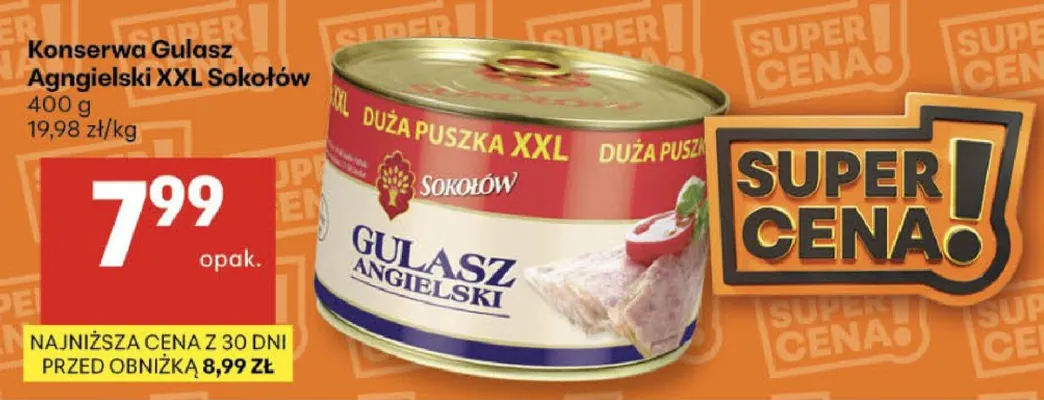 Konserwa Gulasz Angielski XXL Sokołów promocja w Delikatesy Centrum