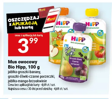 Mus owocowy Bio Hipp gruszki-śliwki-czarne porzeczki promocja w Twój Market