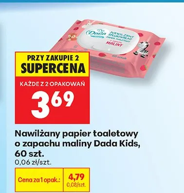 Nawilżany papier toaletowy Dada Kids Malina promocja w Biedronka