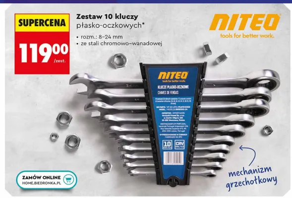 Zestaw 10 kluczy płasko-oczkowych promocja w Biedronka