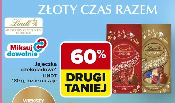 Jajeczka czekoladowe Lindor różne rodzaje promocja w Carrefour