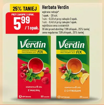 Herbata Verdin kompozycja 6 ziół z maliną promocja w POLOmarket