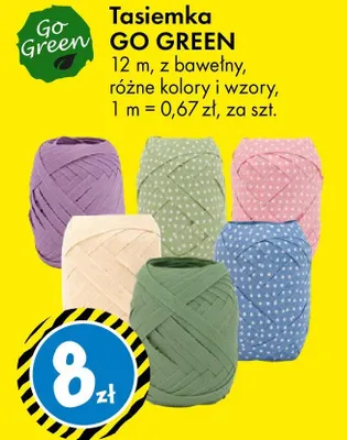 Tasiemka Go Green 12 m, z bawełny, różne kolory i wzory, 1 m = 0,67 zł promocja w Tedi