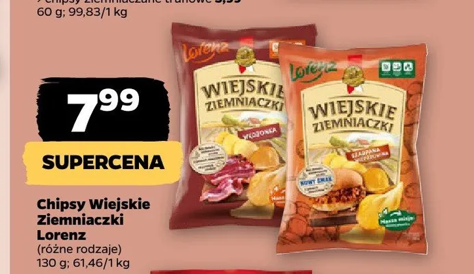 Chipsy Wiejskie Ziemniaczaki o smaku szarpanej wieprzowiny Lorenz promocja w Netto