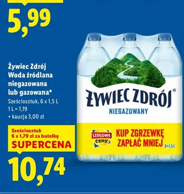 Woda źródlana Żywiec Zdrój gazowana promocja w Lidl