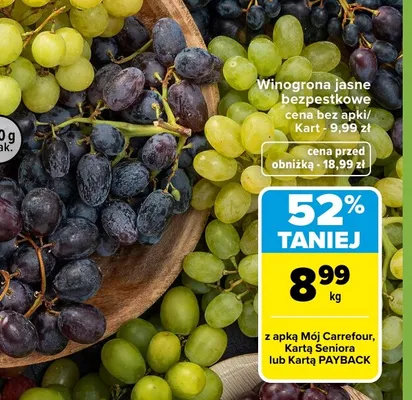 Winogrona jasne bezpestkowe promocja w Carrefour