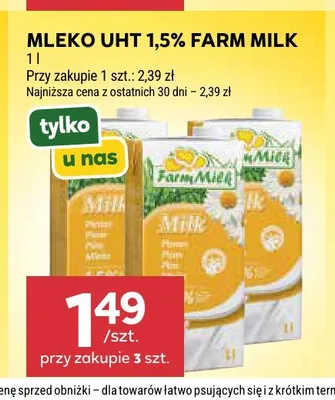 Mleko UHT Farm Milk 1,5% promocja w Stokrotka