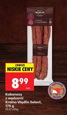 Kabanosy z wędzarni Kraina Wędlin Select promocja w Biedronka