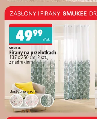 Firany na przelotkach 137x250 cm z nadrukiem Smukee 2-pak promocja w Biedronka