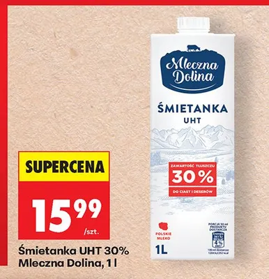 Śmietanka UHT 30% Mleczna Dolina promocja w Biedronka