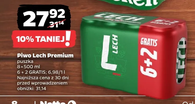 Piwo Lech Premium 8-pak promocja w Netto