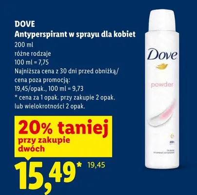 Antyperspirant w sprayu dla kobiet Dove powder promocja w Lidl