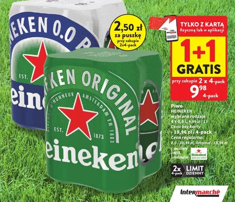 Piwo heineken wybrane rodzaje 4x0,5l promocja w Intermarche