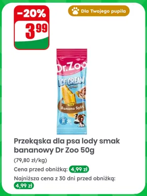 Przekąska dla psa lody smak bananowy Dr. Zoo promocja w Dino