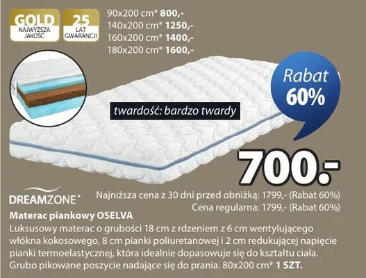 Materac piankowy OSELVA promocja w Jysk