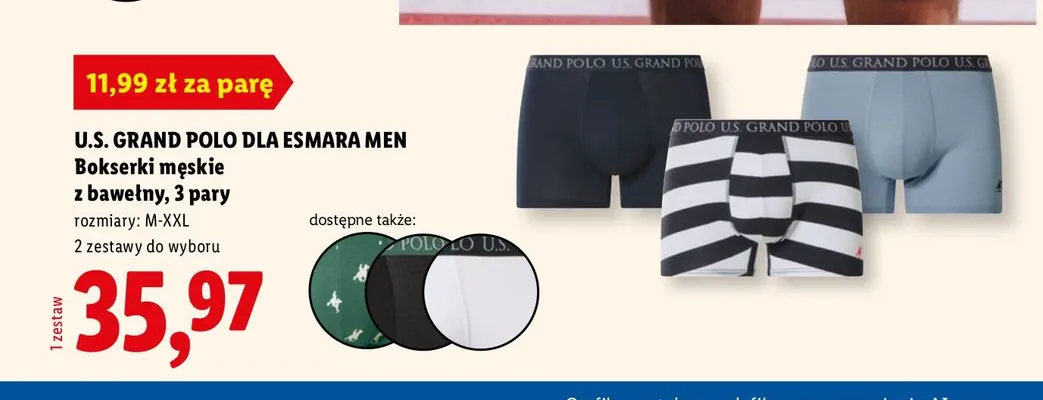 Bokserki męskie U.S. Grand Polo 3-pak promocja w Lidl