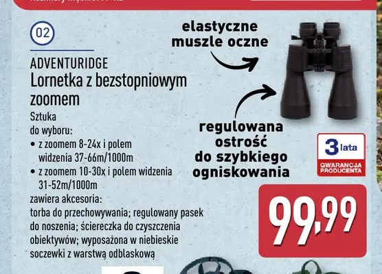 Lornetka z bezstopniowym zoomem 10-30x Adventuridge promocja w Aldi