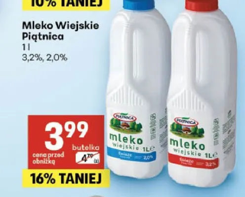 Mleko Wiejskie Piątnica świeże 3,2% promocja w Delikatesy Centrum
