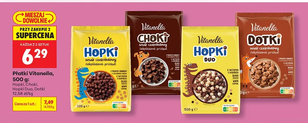 Płatki śniadaniowe Vitanella Hopki Duo promocja w Biedronka