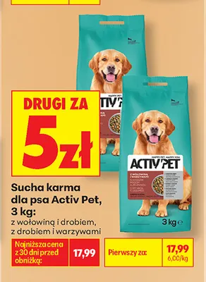 Sucha karma dla psa Activ Pet z drobiem i warzywami promocja w Biedronka