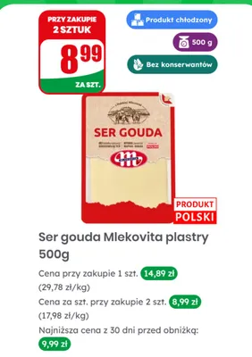 Ser gouda Mlekovita plastry promocja w Dino