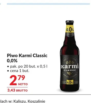 Piwo bezalkoholowe Karmi Classic promocja w Makro