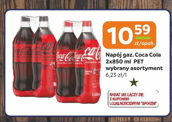 Napój gazowany Coca-Cola 2-pak 850 ml promocja w Społem Częstochowa
