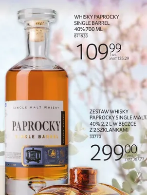 Whisky PAPROCKY SINGLE BARREL 40% 700 ML promocja w Selgros