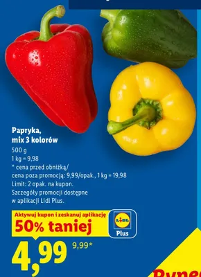 Papryka mix 3 kolorów Ryneczek Lidla promocja w Lidl