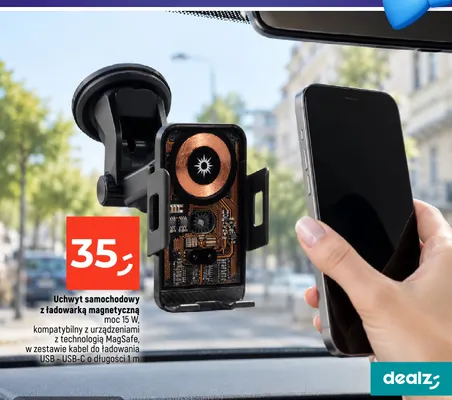 Uchwyt samochodowy z ładowarką magnetyczną 15W MagSafe promocja w Dealz
