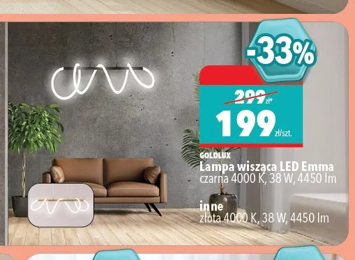 Lampa wisząca LED Goldlux Emma złota promocja w Biedronka Home