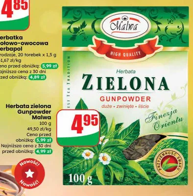 Herbata zielona Gunpowder promocja w Dino