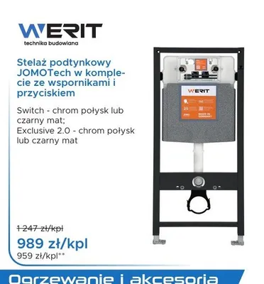 Stelaż podtynkowy JOMOTech w komplecie ze wspornikami i przyciskiem Werit promocja w Blu Salony Łazienek