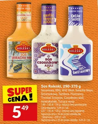 Sos Roleski sriracha mayo, wild west, sriracha aioli, amerykański, tamboo, flamentini, czosnkowy scorpion, czosnkowy aioli, łagodny aioli promocja w Twój Market