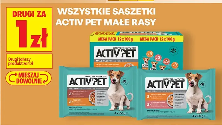 Saszetki dla psa Activ Pet małe rasy promocja w Biedronka