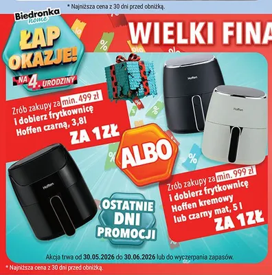 Frytkownica Hoffen 5 l kremowa lub czarna mat promocja w Biedronka