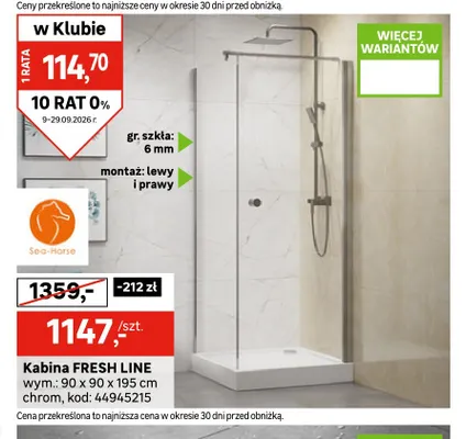 Kabina Fresh Line 90x90x195 cm chrom Sea-Horse promocja w Leroy Merlin