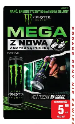 Napój energetyczny Mega zielony Monster promocja w Tomi Markt