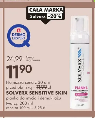 Pianka do mycia i demakijażu twarzy Solverx Sensitive Skin promocja w Super-Pharm
